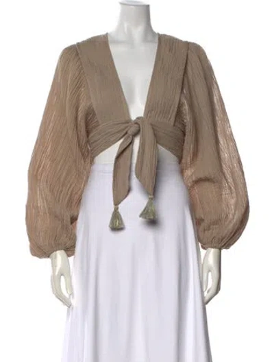 Pre-owned Zimmermann V-neck Long Sleeve Crop Top In Neutral