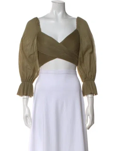 Pre-owned Zimmermann V-neck Long Sleeve Crop Top W/ Tags In Green