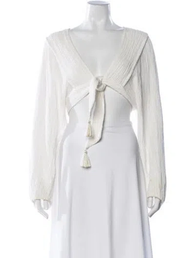 Pre-owned Zimmermann V-neck Long Sleeve Crop Top In White