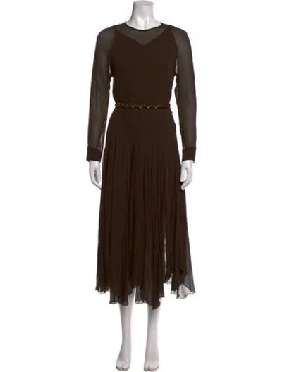 Pre-owned Zimmermann V-neck Midi Length Dress In Brown