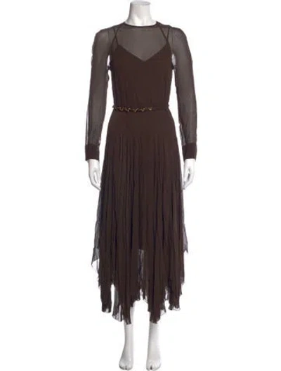 Pre-owned Zimmermann V-neck Midi Length Dress In Brown