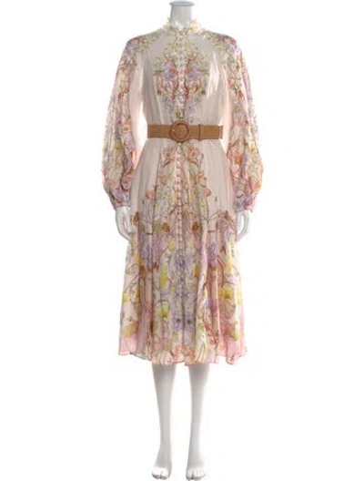 Pre-owned Zimmermann V-neck Midi Length Dress In Pink