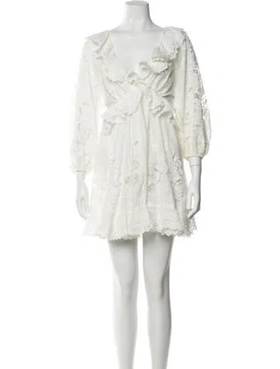 Pre-owned Zimmermann V-neck Midi Length Dress In White