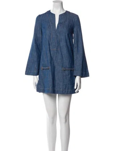 Pre-owned Zimmermann V-neck Mini Dress In Blue
