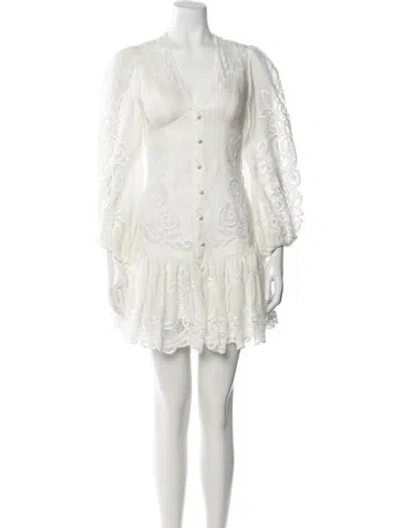 Pre-owned Zimmermann V-neck Mini Dress In White