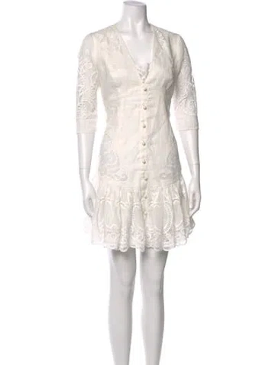 Pre-owned Zimmermann V-neck Mini Dress In White