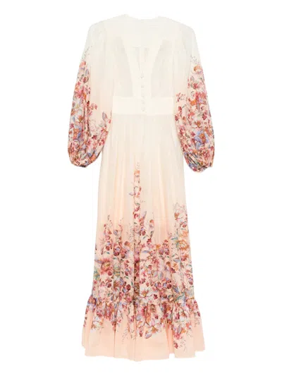 ZIMMERMANN ZIMMERMANN V-NECK MINI DRESS WITH FLORAL BUTTON DETAIL - SIZE 0