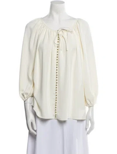 Pre-owned Zimmermann V-neck Three-quarter Sleeve Blouse In Neutral