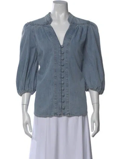 Pre-owned Zimmermann V-neck Three-quarter Sleeve Blouse W/ Tags In Blue