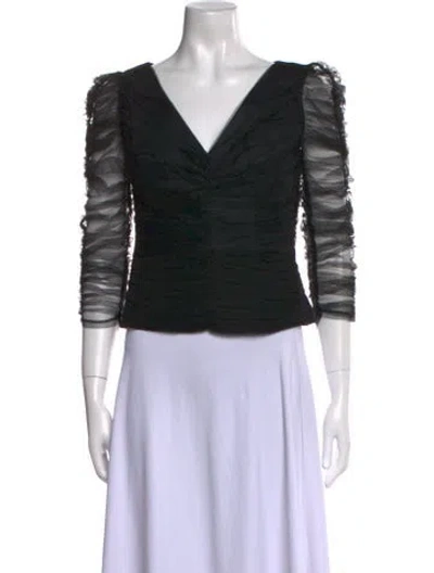 Pre-owned Zimmermann V-neck Three-quarter Sleeve Crop Top In Black