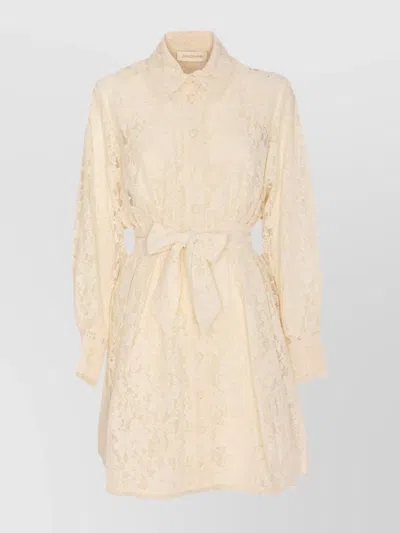 Zimmermann Waist Belt Lace Detail Mini Dress In Beige