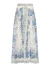 Zimmermann Wanderlust Belted Pleated Printed Cotton Maxi Skirt In Blue
