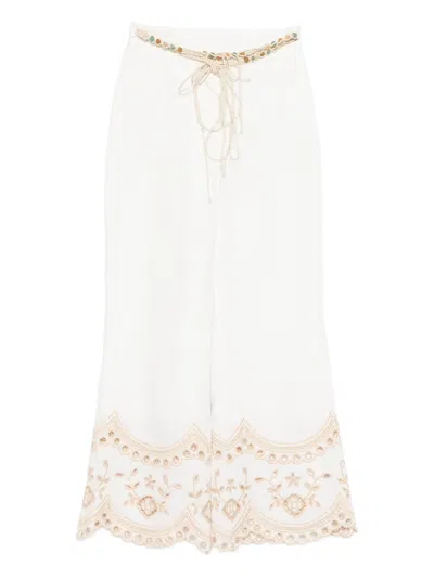 Zimmermann Wanderlust Beaded Embroidered Trousers In White