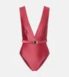 Zimmermann Wanderlust Belted Swimsuit In Pink