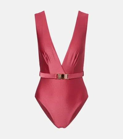 Zimmermann Wanderlust Belted Swimsuit In Pink