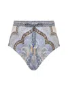 Zimmermann Wanderlust Belted Embellished Paisley-print Bikini Briefs In Multi