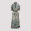 Zimmermann Womens Tapestry Teal Multi Wanderlust Billow Puffed-short-sleeves Silk Midi Dress In Gray