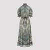 Zimmermann Womens Tapestry Teal Multi Wanderlust Billow Puffed-short-sleeves Silk Midi Dress In Gray