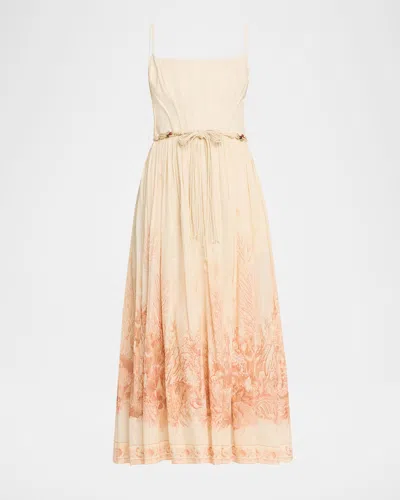 Zimmermann Wanderlust Corset Midi Dress Cream In Neutral