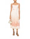 Zimmermann Wanderlust Corset Midi Dress In Coral Toile In Pink