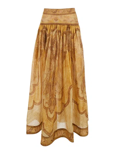 Zimmermann Wanderlust Cotton And Silk Maxi Skirt In Brown
