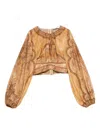 Zimmermann Womens Tapestry Mustard Multi Wanderlust Cropped Cotton-blend Top Xxs In Brown