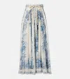 Zimmermann Wanderlust Belted Pleated Printed Cotton Maxi Skirt In Blue