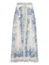 Zimmermann Wanderlust Belted Pleated Printed Cotton Maxi Skirt In Blue