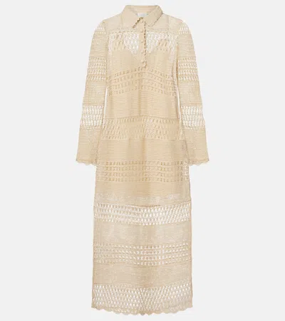Zimmermann Wanderlust Crochet Cotton-blend Midi Dress In Neutral