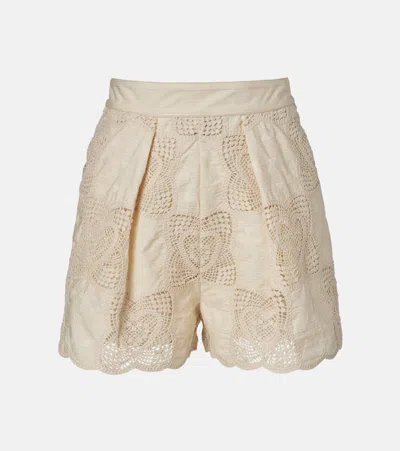 Zimmermann Wanderlust Crocheted Embroidered Cotton-blend Shorts In Neutral