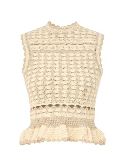 Zimmermann Wanderlust Crochet Ruffled Tank Top In Gold