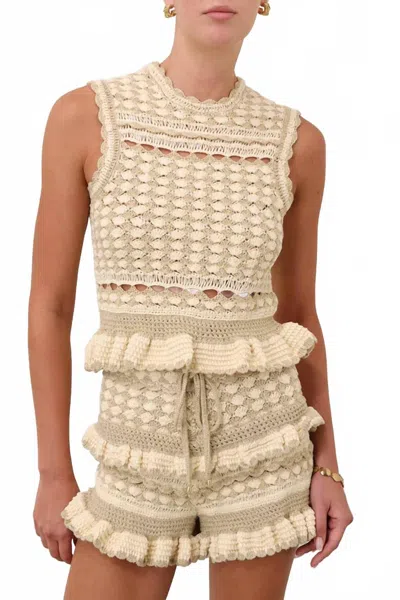 Zimmermann Wanderlust Crochet Tank In Metallic Gold / Cream In Neutral