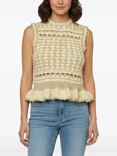 Pre-owned Zimmermann Wanderlust Crochet Tank Top In Neutrals