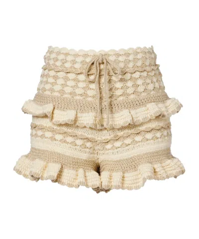 Zimmermann Wanderlust Crochet Tiered Shorts In Multi
