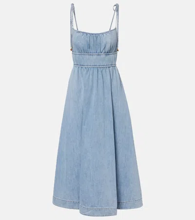 Zimmermann Wanderlust Denim Midi Skirt In Blue