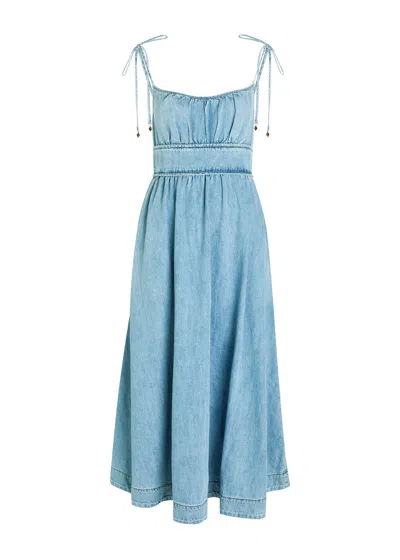 Zimmermann Wanderlust Denim Midi Picnic Dress In Blue