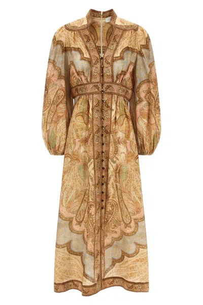 Zimmermann Wanderlust Multicolor Long Dress With V Neck And All-over Paisley Motif In Linen Woman