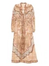 Zimmermann Womens Wanderlust Plunge Linen Midi Dress Tapestry Multi In Brown