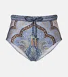 Zimmermann Wanderlust Belted Embellished Paisley-print Bikini Briefs In Blue