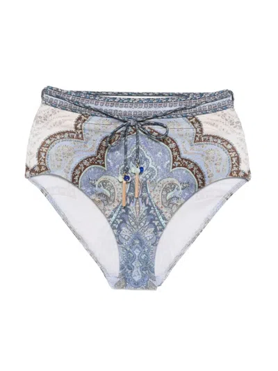Zimmermann Wanderlust High Waist Pant Paisley Tassels In Blue
