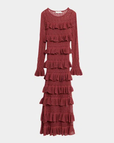 Zimmermann Wanderlust Lace Frill Midi Dress In Red