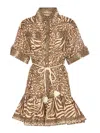 Zimmermann Wanderlust Lantern Belted Printed Cotton Mini Dress In Gold