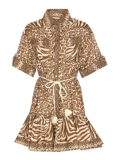 Zimmermann Wanderlust Lantern Mini Dress In Gold