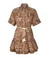 Zimmermann Wanderlust Lantern Belted Printed Cotton Mini Dress In Brown