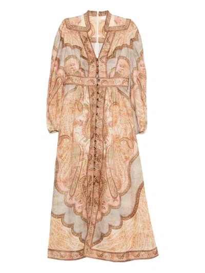 Zimmermann Wanderlust Linen Midi Dress In Brown