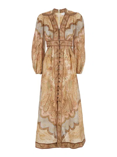 Zimmermann Wanderlust Linen Midi Dress In Brown