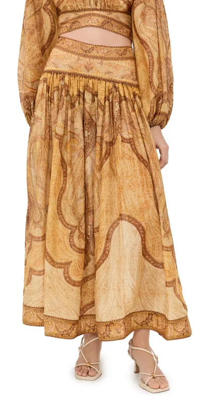 Zimmermann Wanderlust Multicolor Flared Skirt With Rear Zip Closure And All-over Paisley Motif In Cotton Blend 