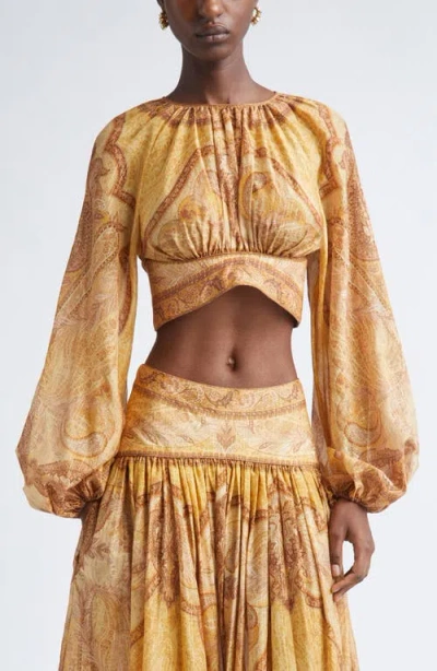Zimmermann Wanderlust Metallic Paisley Cotton & Silk Crop Top In Yellow