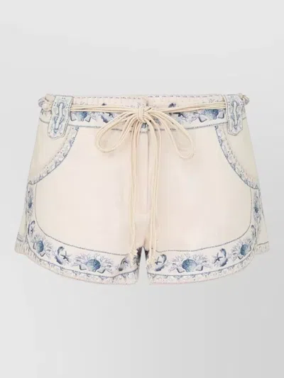 Zimmermann Wanderlust Mini Shorts Embroidered Pockets Beltloops In White