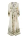 Zimmermann Wanderlust Multicolor Long Dress With V-neck And All-over Floral Print In Cotton Woman In Multi